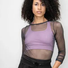 Boatneck Mesh Top with Ruching